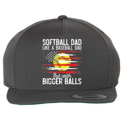 Vintage Softball Dad Like A Baseball Dad US Flag Fathers Day Wool Snapback Cap