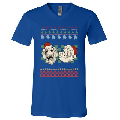 Vintage Santa Dachshund Retro Ugly Christmas Doxie Holiday Gift V-Neck T-Shirt