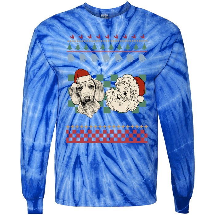 Vintage Santa Dachshund Retro Ugly Christmas Doxie Holiday Gift Tie-Dye Long Sleeve Shirt