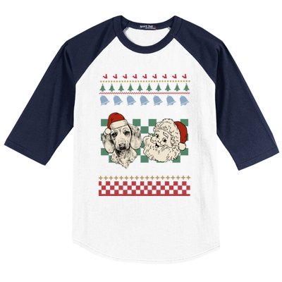 Vintage Santa Dachshund Retro Ugly Christmas Doxie Holiday Gift Baseball Sleeve Shirt