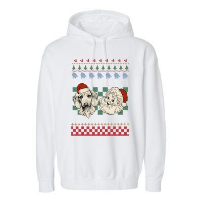 Vintage Santa Dachshund Retro Ugly Christmas Doxie Holiday Gift Garment-Dyed Fleece Hoodie