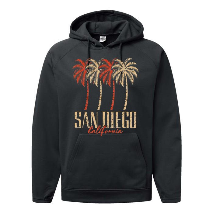 Vintage San Diego Retro Palm Trees Graphic Performance Fleece Hoodie