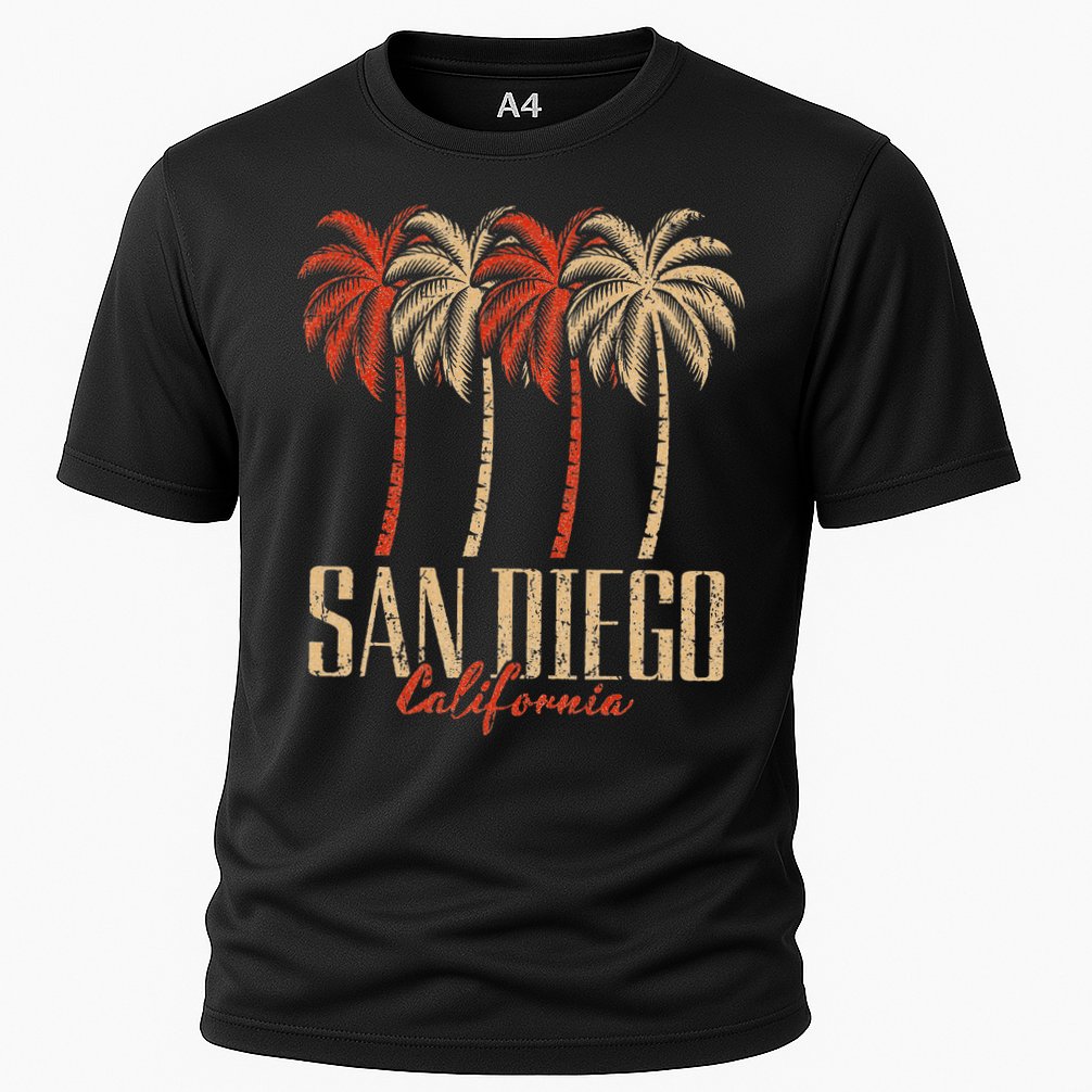 Vintage San Diego Retro Palm Trees Graphic Cooling Performance Crew T-Shirt