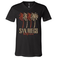 Vintage San Diego Retro Palm Trees Graphic V-Neck T-Shirt