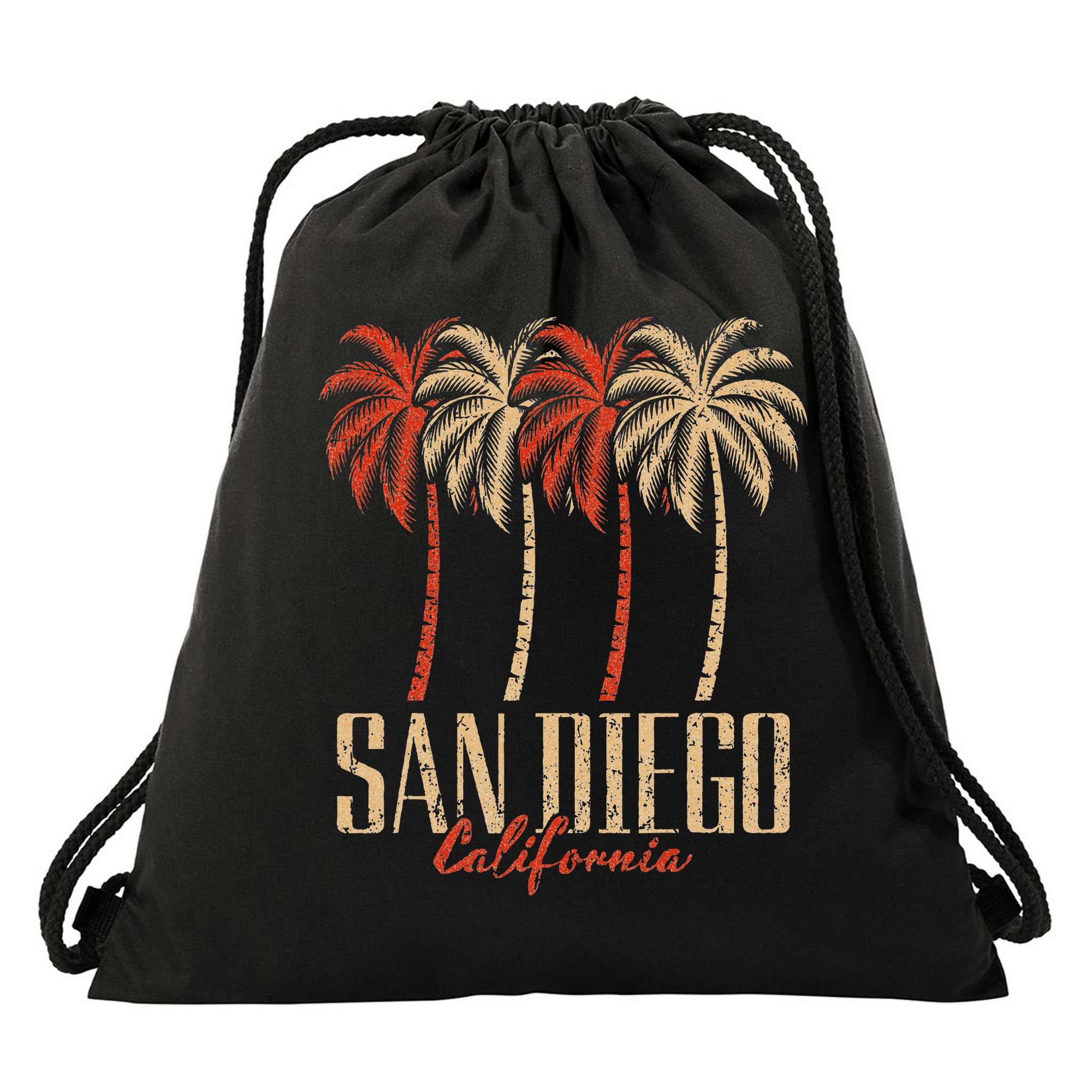 Vintage San Diego Retro Palm Trees Graphic Drawstring Bag