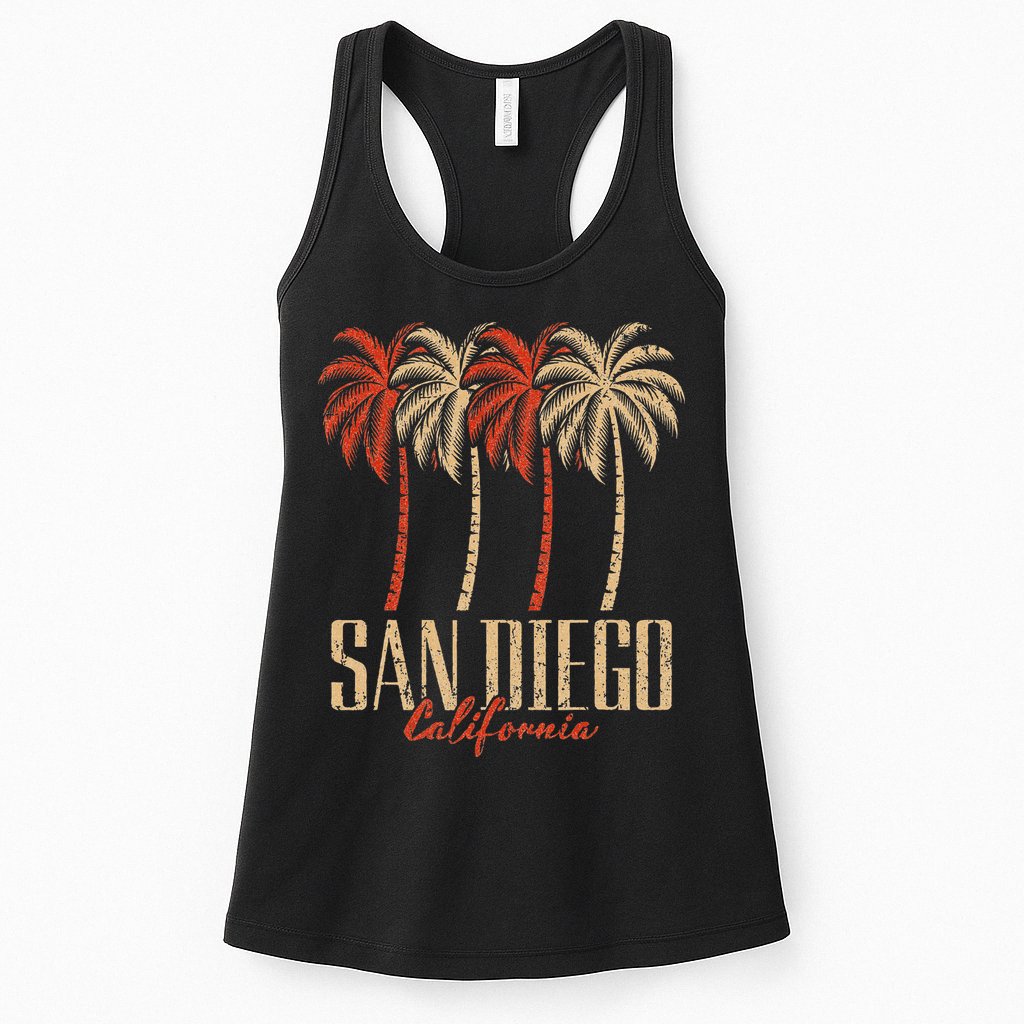 Vintage San Diego Retro Palm Trees Graphic Womens Tank Top