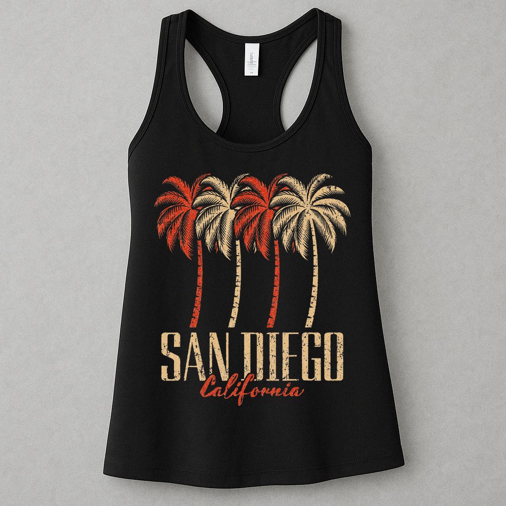 Vintage San Diego Retro Palm Trees Graphic Womens Tank Top