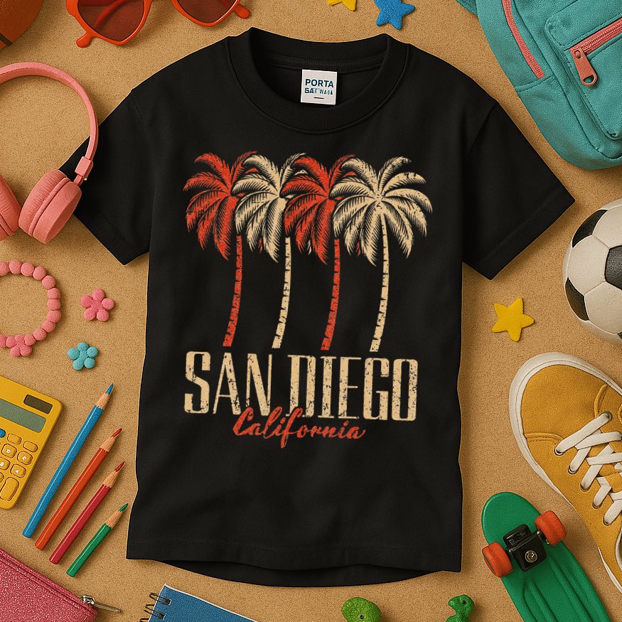 Vintage San Diego Retro Palm Trees Graphic Kids T-Shirt