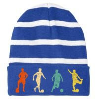 Vintage Soccer Design Futbol Football Striped Beanie with Solid Band