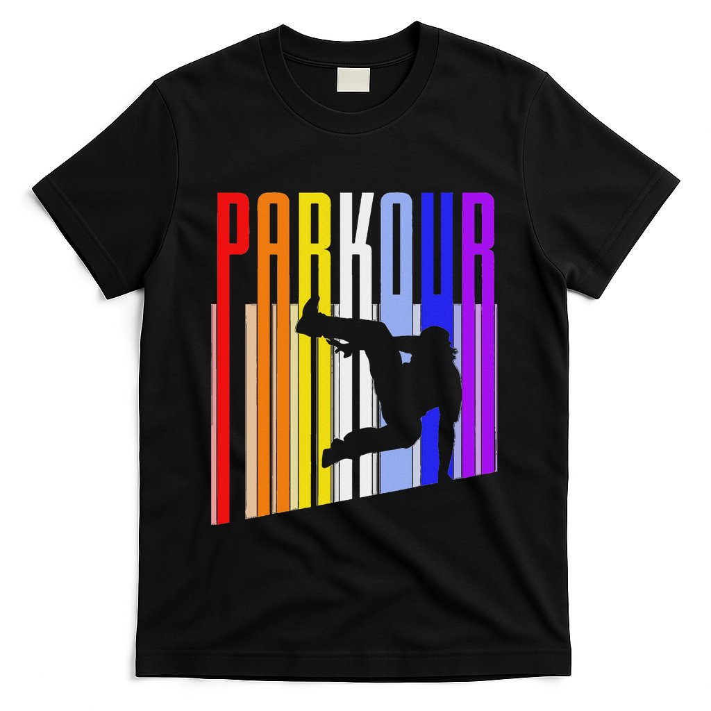 Vintage Style Distressed Parkour Retro Silhouette T-Shirt