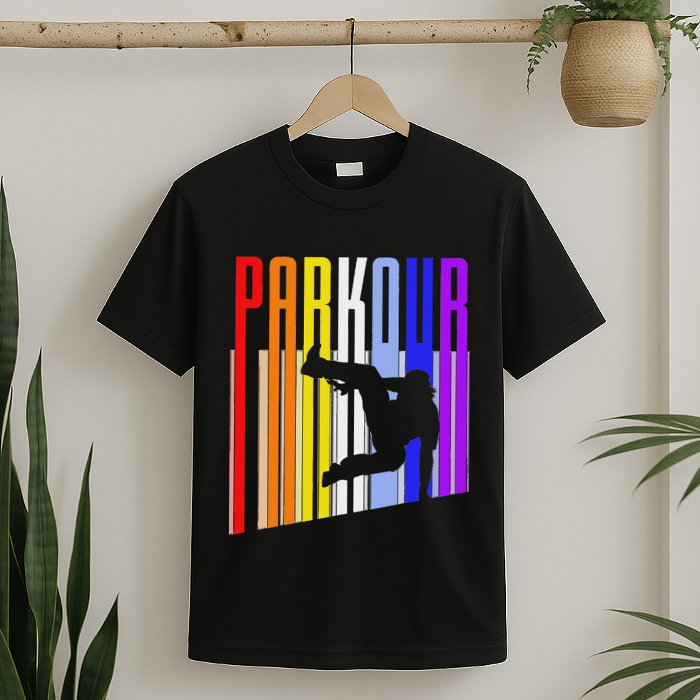 Vintage Style Distressed Parkour Retro Silhouette T-Shirt