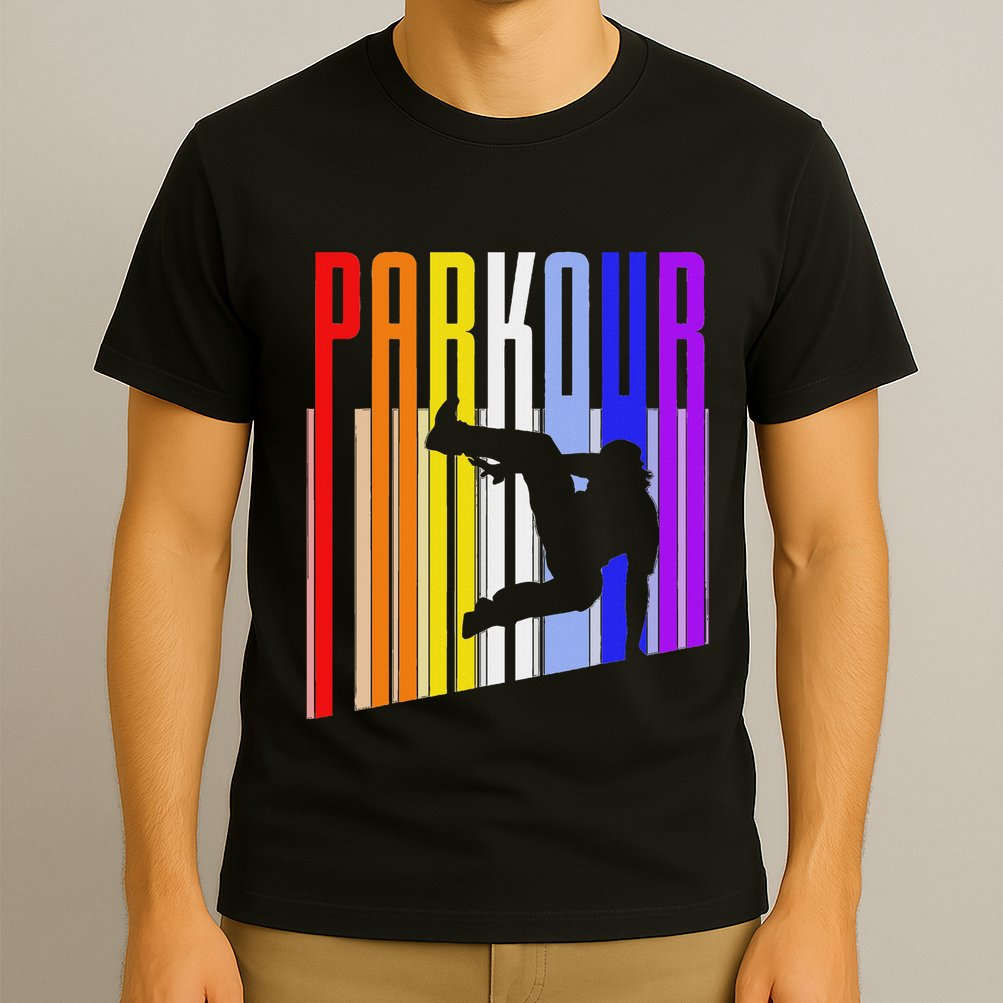 Vintage Style Distressed Parkour Retro Silhouette T-Shirt