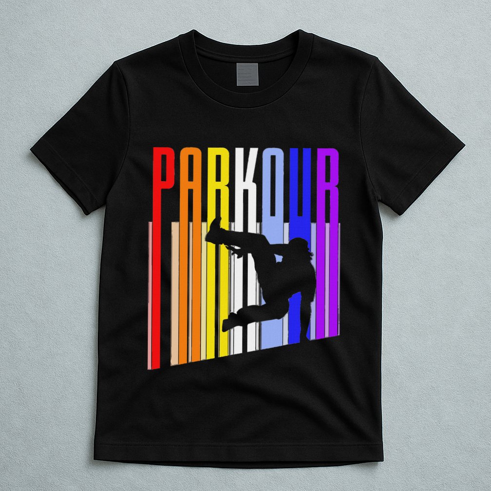 Vintage Style Distressed Parkour Retro Silhouette T-Shirt