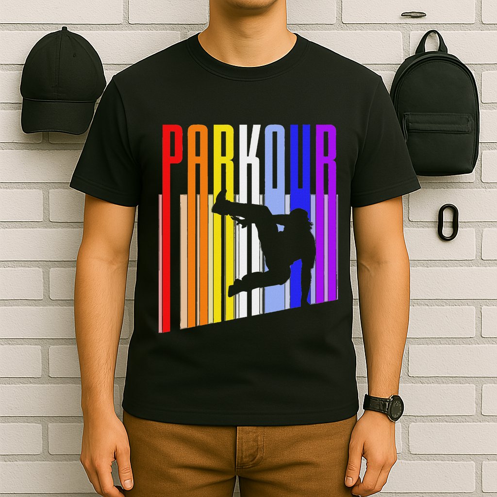 Vintage Style Distressed Parkour Retro Silhouette T-Shirt