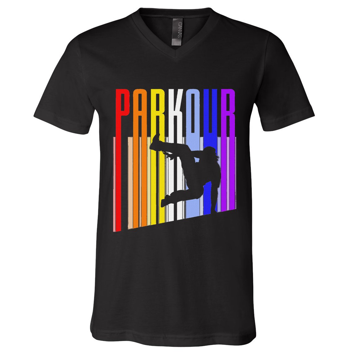 Vintage Style Distressed Parkour Retro Silhouette V-Neck T-Shirt