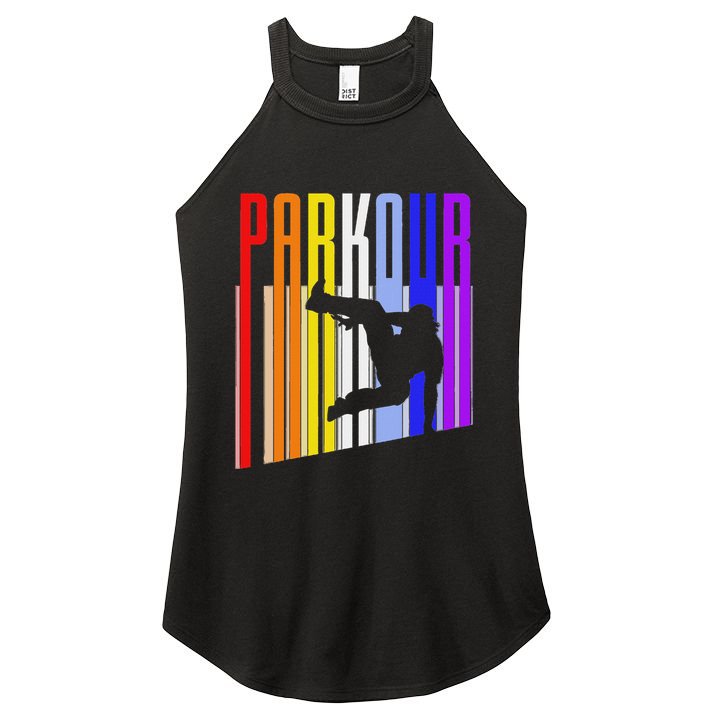Vintage Style Distressed Parkour Retro Silhouette Women's Perfect Tri Rocker Tank
