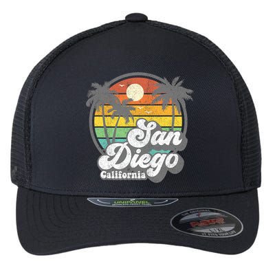 Vintage San Diego Beach California Surfing Retro Surf Gift Flexfit Unipanel Trucker Cap