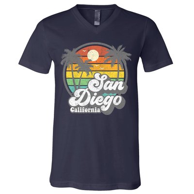 Vintage San Diego Beach California Surfing Retro Surf Gift V-Neck T-Shirt
