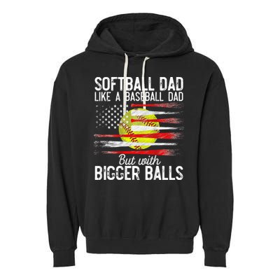 Vintage Softball Dad Like A Baseball Dad US Flag Fathers Day Garment-Dyed Fleece Hoodie