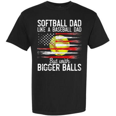 Vintage Softball Dad Like A Baseball Dad US Flag Fathers Day Garment-Dyed Heavyweight T-Shirt