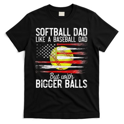 Vintage Softball Dad Like A Baseball Dad US Flag Fathers Day T-Shirt