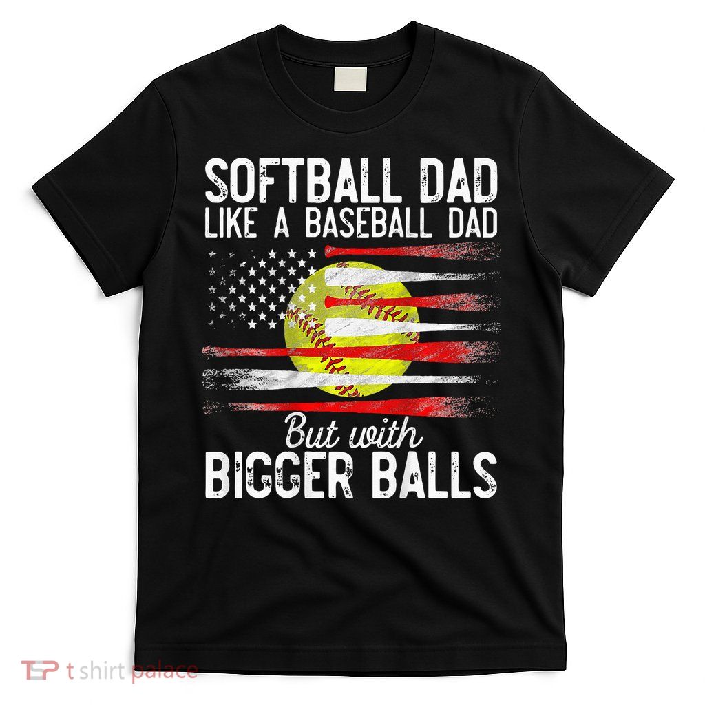 Vintage Softball Dad Like A Baseball Dad US Flag Fathers Day T-Shirt