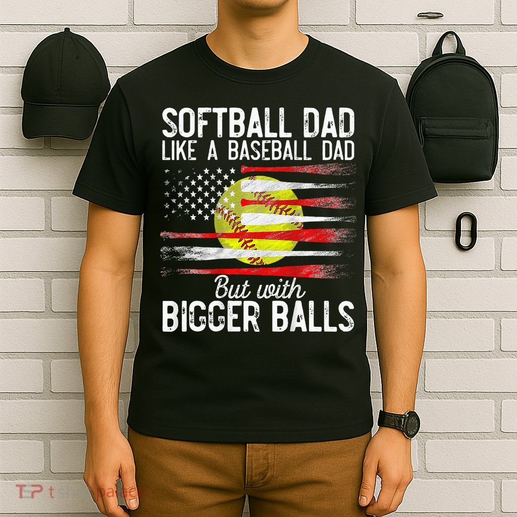 Vintage Softball Dad Like A Baseball Dad US Flag Fathers Day T-Shirt