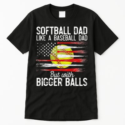 Vintage Softball Dad Like A Baseball Dad US Flag Fathers Day Tall T-Shirt