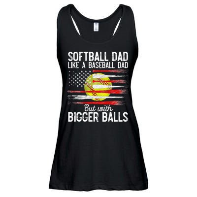 Vintage Softball Dad Like A Baseball Dad US Flag Fathers Day Ladies Essential Flowy Tank
