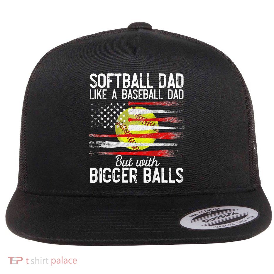 Vintage Softball Dad Like A Baseball Dad US Flag Fathers Day Flatbill Hat