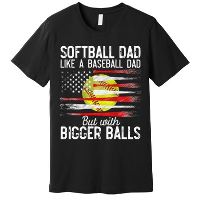Vintage Softball Dad Like A Baseball Dad US Flag Fathers Day Premium T-Shirt