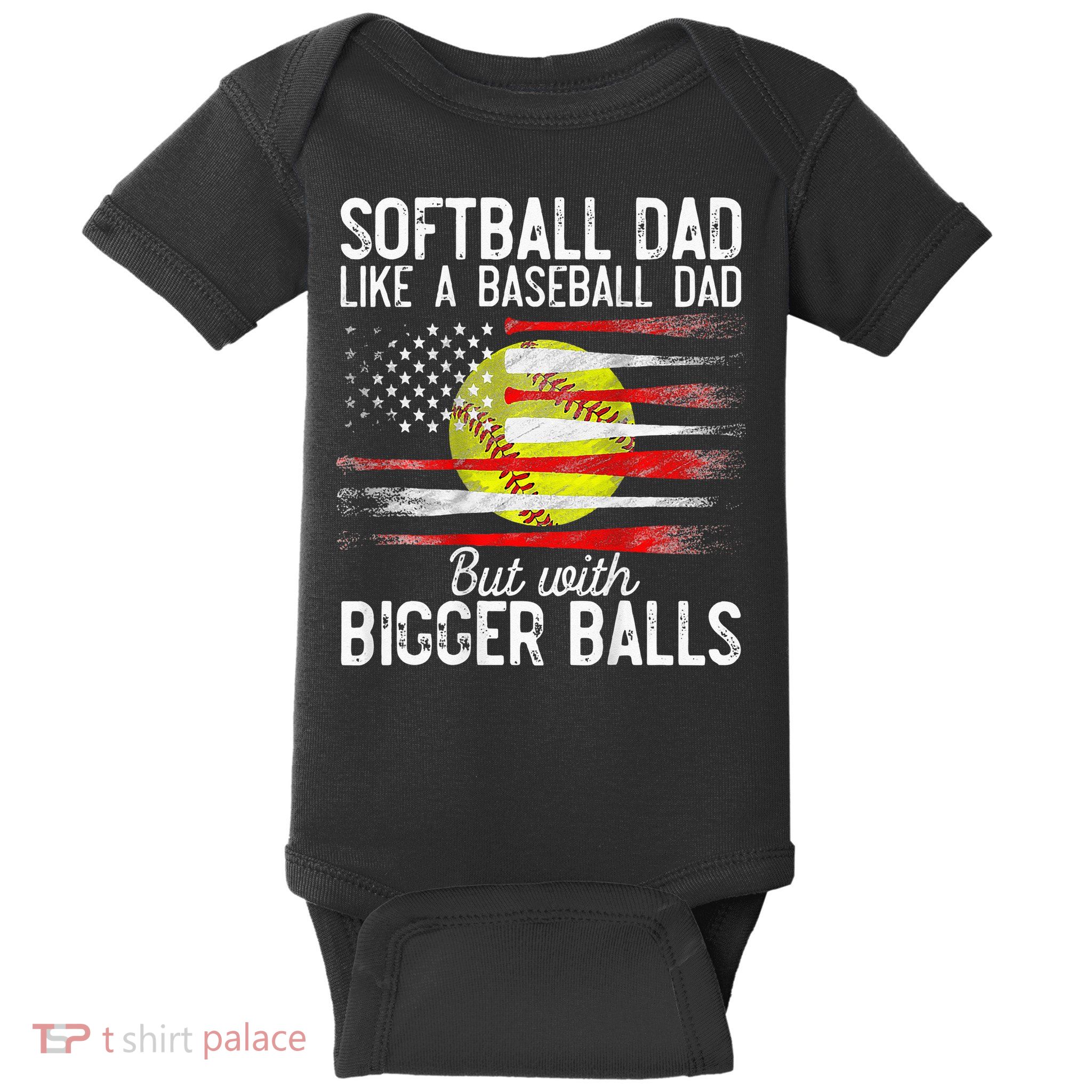 Vintage Softball Dad Like A Baseball Dad US Flag Fathers Day Baby Bodysuit