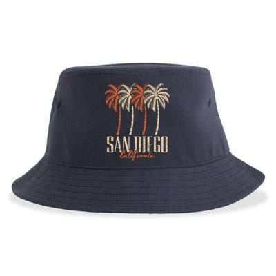 Vintage San Diego California Palm Trees Retro Sustainable Bucket Hat