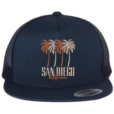Vintage San Diego California Palm Trees Retro Flat Bill Trucker Hat