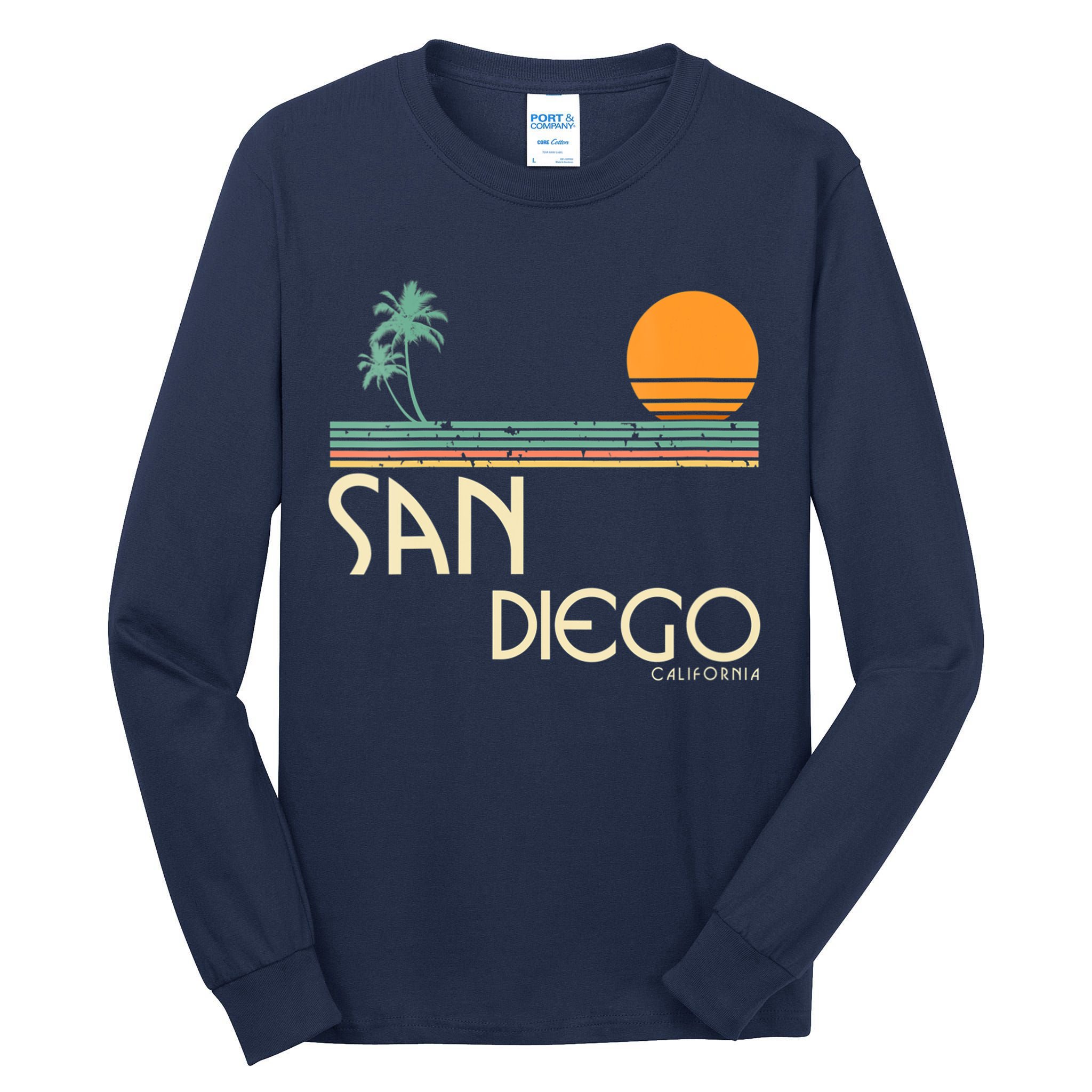 Vintage San Diego California Sunset Palms Tall Long Sleeve T-Shirt