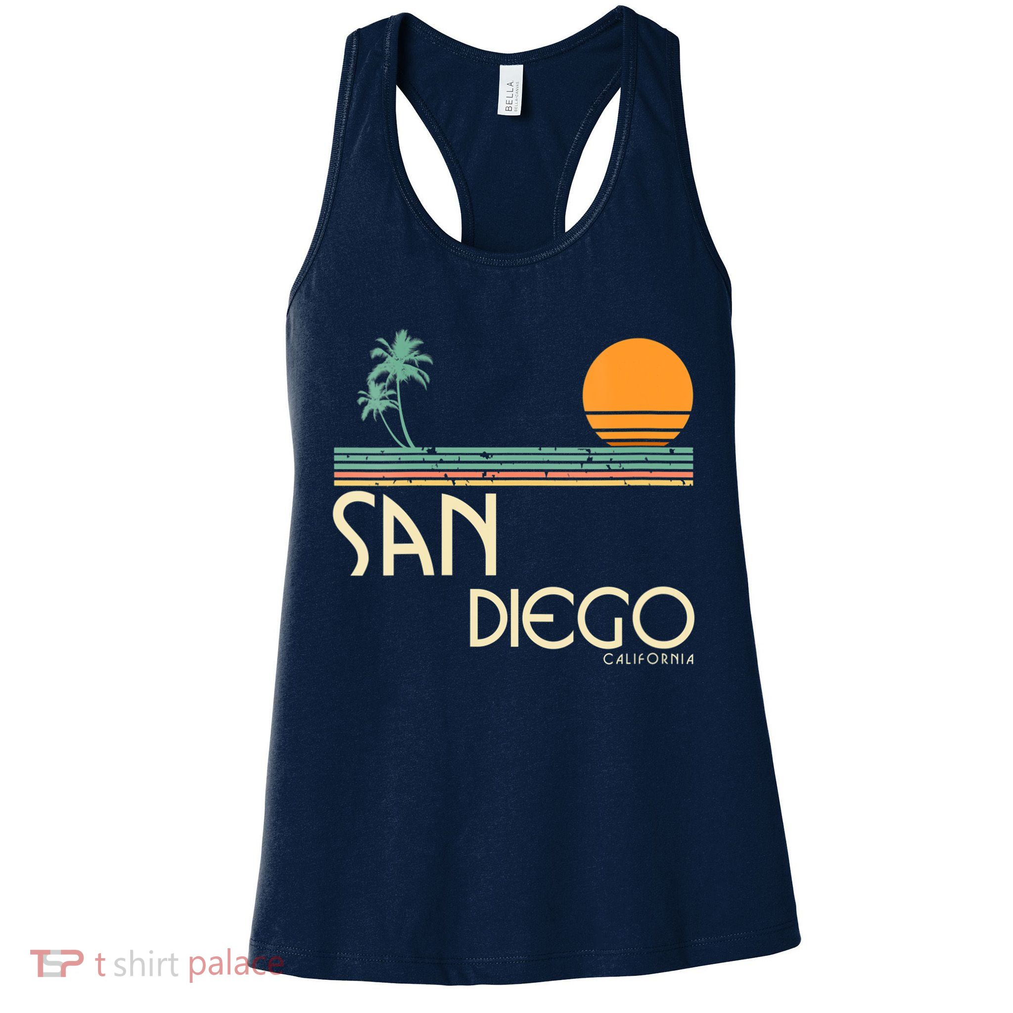 Vintage San Diego California Sunset Palms Womens Tank Top