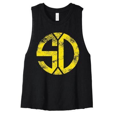 Vintage San Diego SD Home Monogram Game Day Padre Women's Racerback Cropped Tank