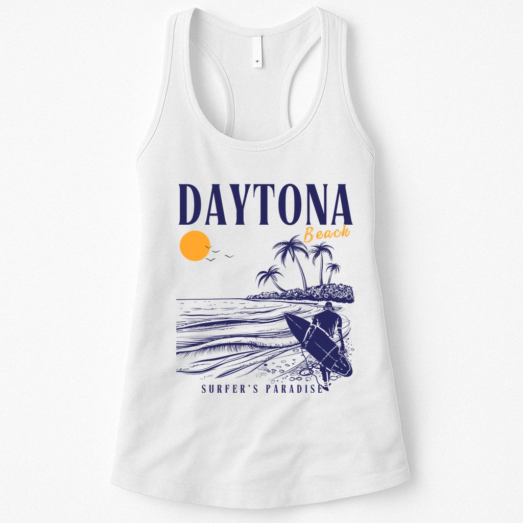Vintage Surfing Daytona Beach Florida // Retro Surfer // SurferS Paradi Womens Tank Top