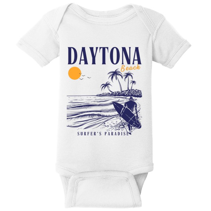 Vintage Surfing Daytona Beach Florida // Retro Surfer // SurferS Paradi Baby Bodysuit