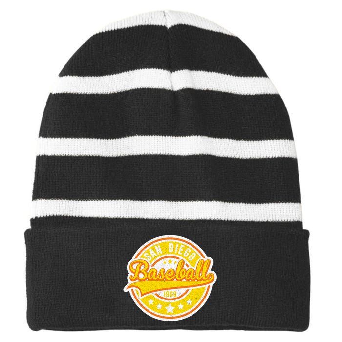 Vintage San Diego SD Baseball Game Day Padre Striped Beanie with Solid Band