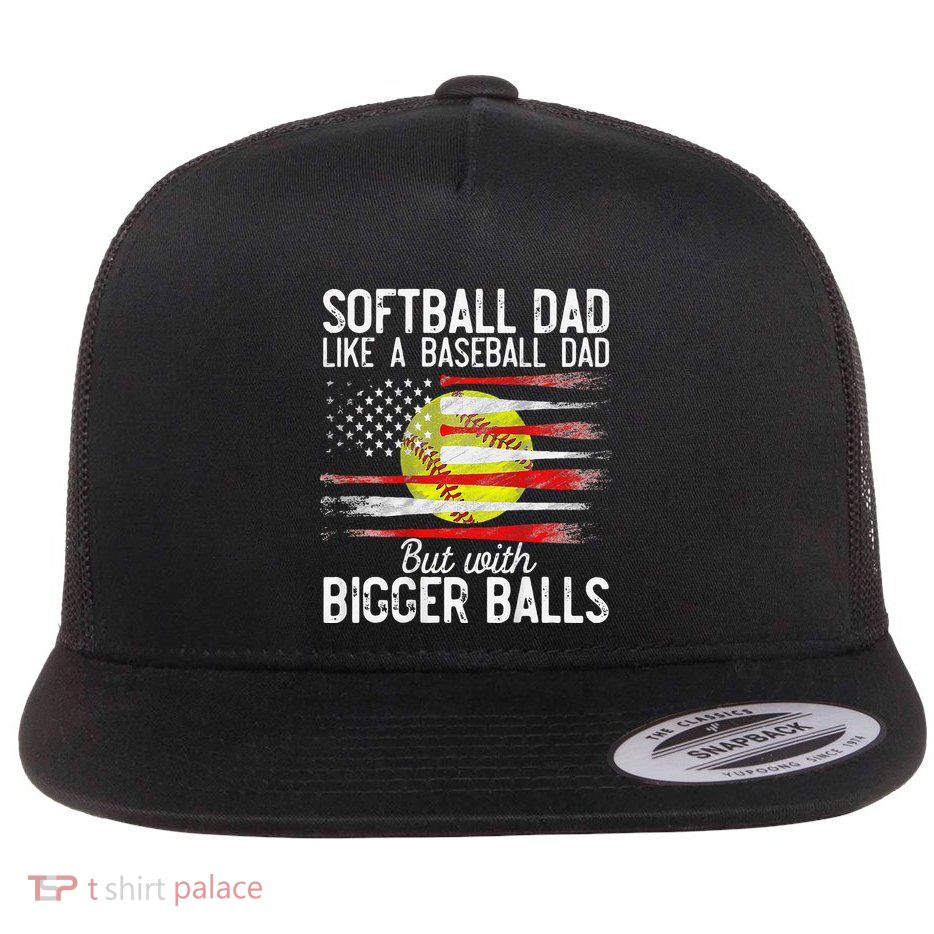 Vintage Softball Dad Like A Baseball Dad US Flag Fathers Day Flatbill Hat