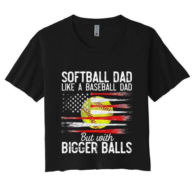 Vintage Softball Dad Like A Baseball Dad US Flag Fathers Day Crop Top