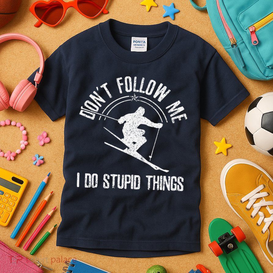 vintage Ski Don't Follow Me Skiing Freestyle Skier Kids T-Shirt