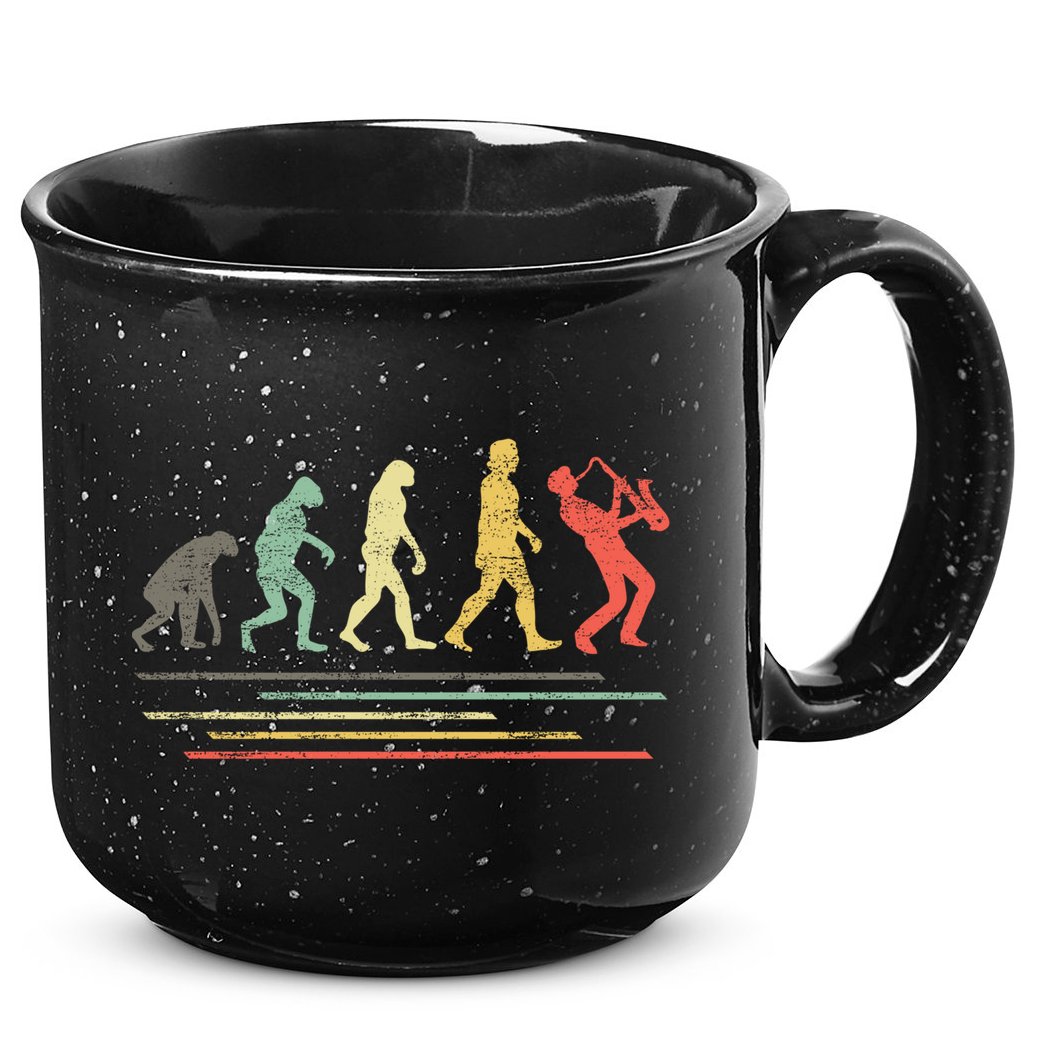 Vintage Saxophonist Evolution Saxophone Player Gift 15oz Campfire Ceramic Mug