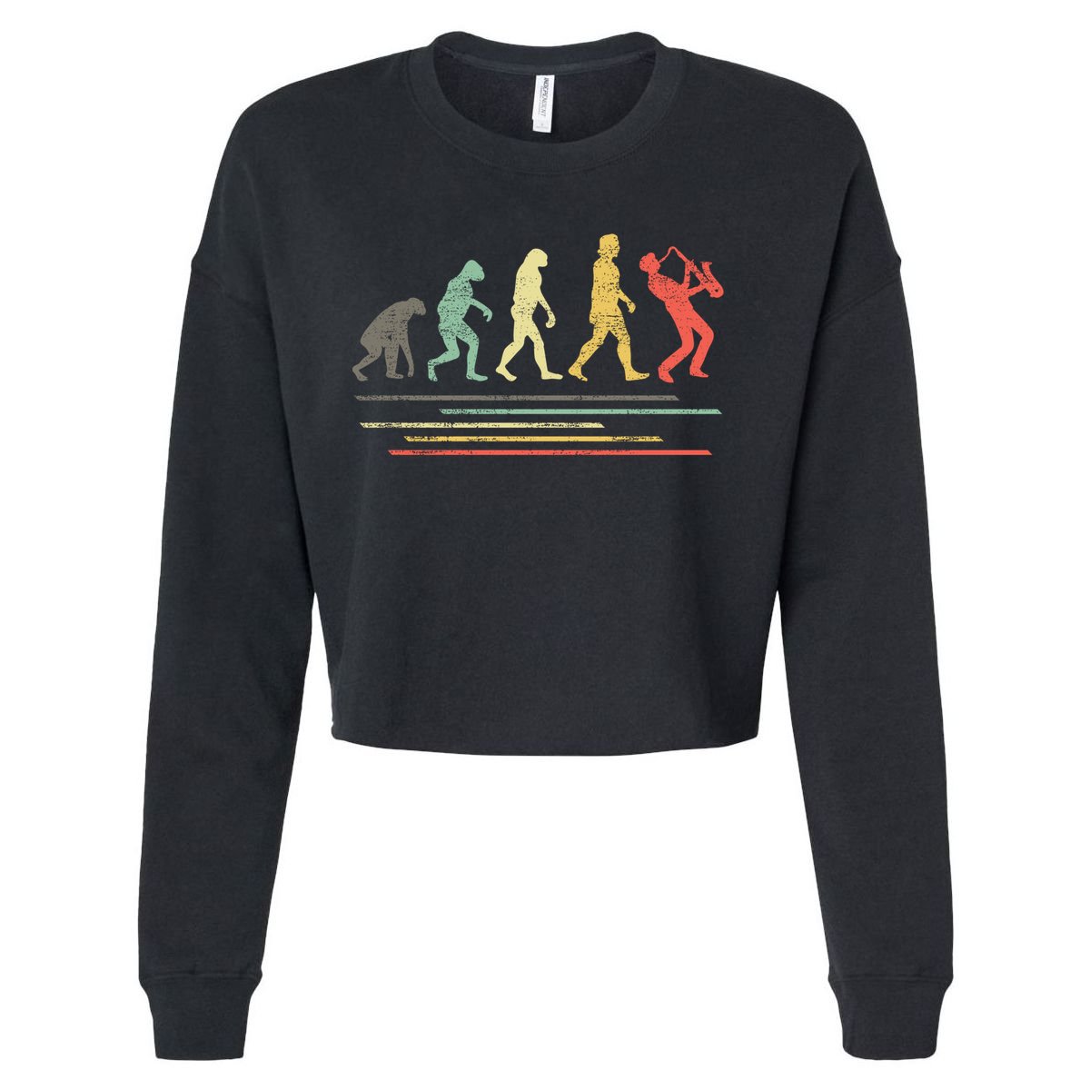 Vintage Saxophonist Evolution Saxophone Player Gift Cropped Pullover Crew