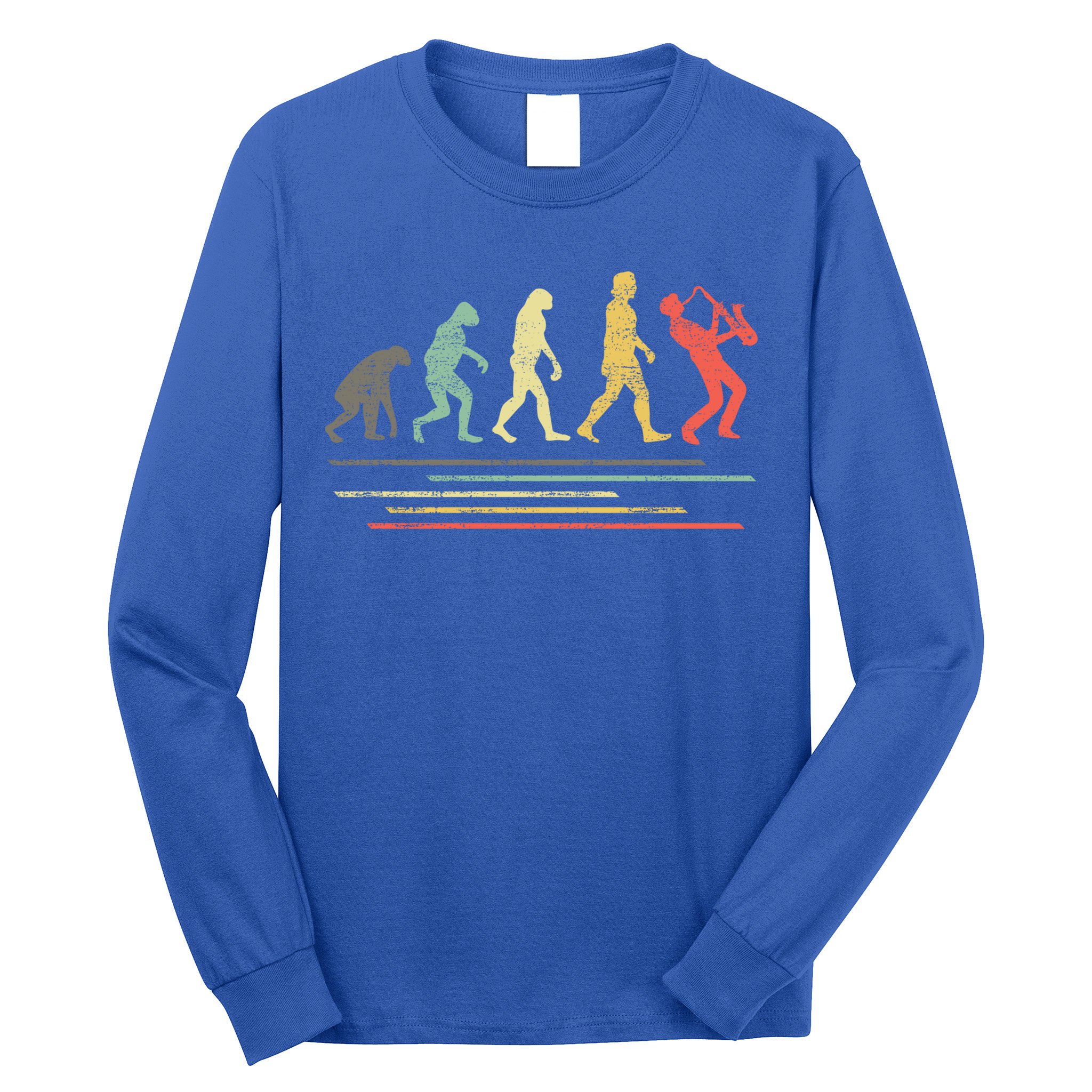 Vintage Saxophonist Evolution Saxophone Player Gift Long Sleeve Shirt
