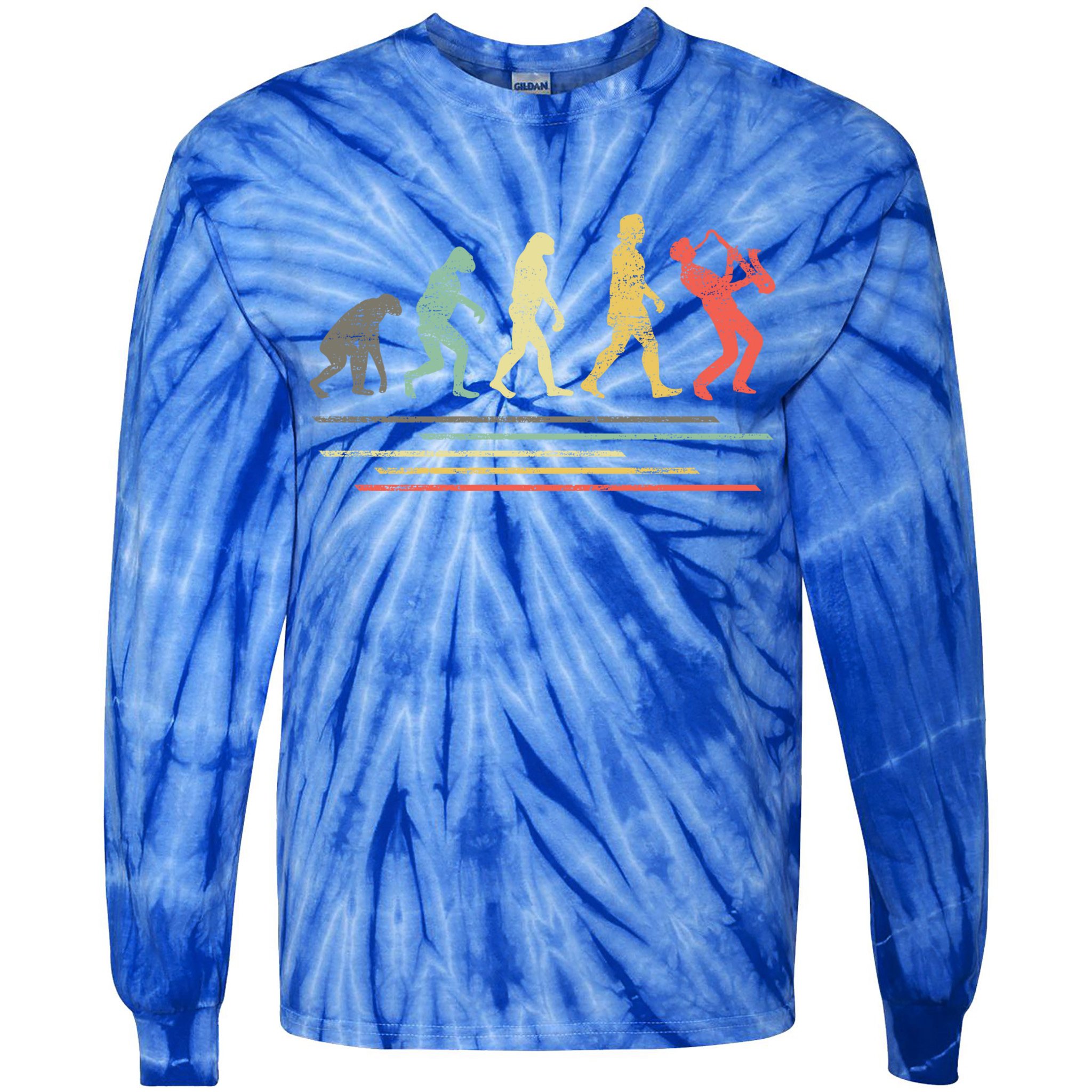 Vintage Saxophonist Evolution Saxophone Player Gift Tie-Dye Long Sleeve Shirt