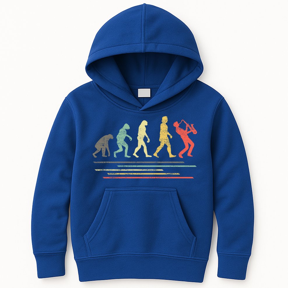 Vintage Saxophonist Evolution Saxophone Player Gift Kids Hoodie