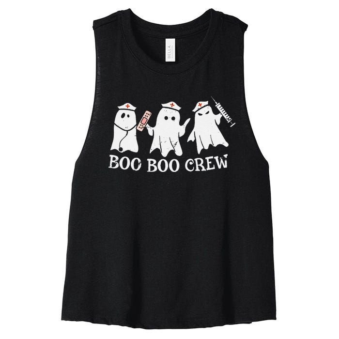 Vintage School ER RN ICU Halloween Ghost Boo Boo Crew Nurse Women's Racerback Cropped Tank