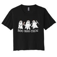 Vintage School ER RN ICU Halloween Ghost Boo Boo Crew Nurse Women's Crop Top Tee